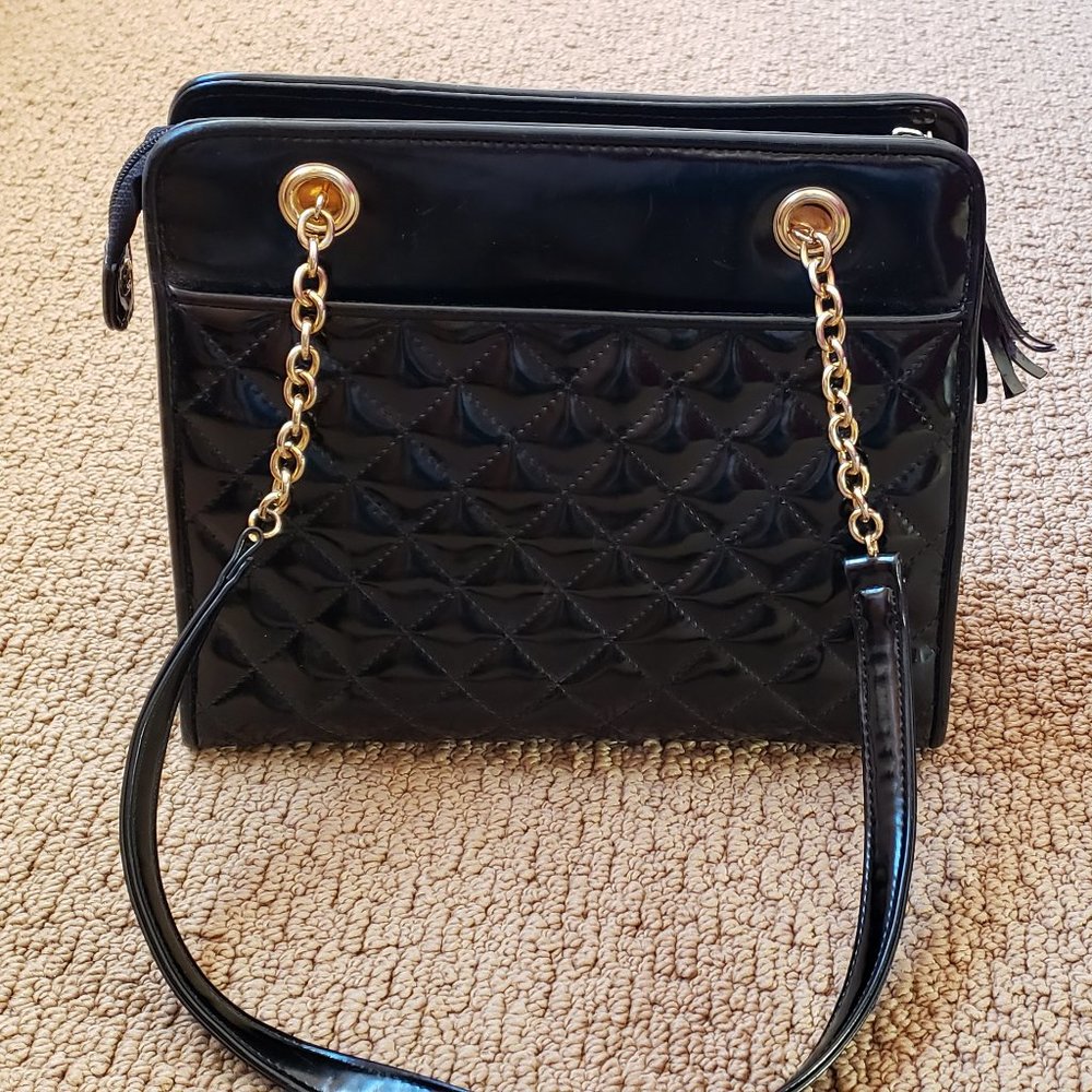 🍁Charter Club Shiny Black Patent Leather Top Handle Purse/Satchels.